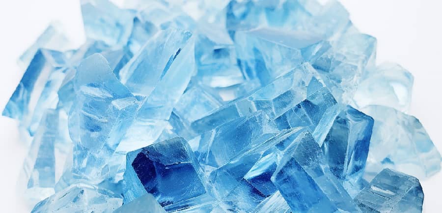 Close-up of bluish crystal shards resembling 'Shake and Bake Meth