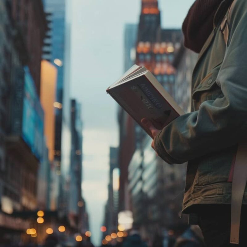 A person standing confidently with a guidebook in hand and a backpack on, ready to embark on their path to sobriety and learn how to get sober.
