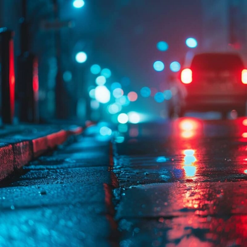 Car in the street at night with a red ambient light to show a street deal for fentanyl.