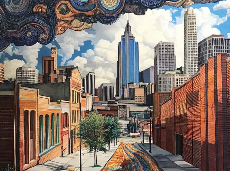 Stylized painting picture of downtown Tulsa to show there are detox centers nearby