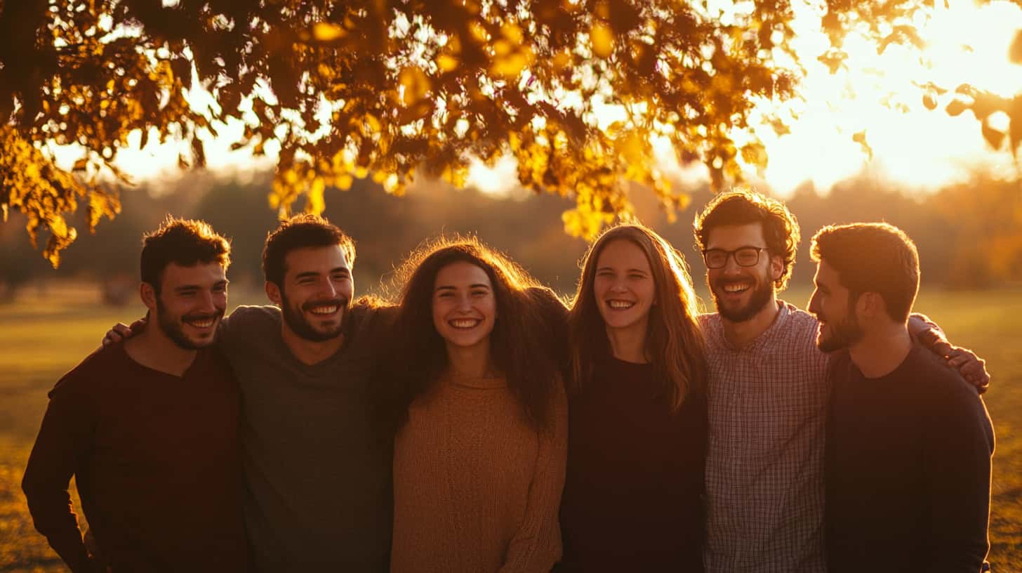 A group of friends are dappled by sunlight showing how support for addiction treatment near Fayetteville Arkansas helps in recovery