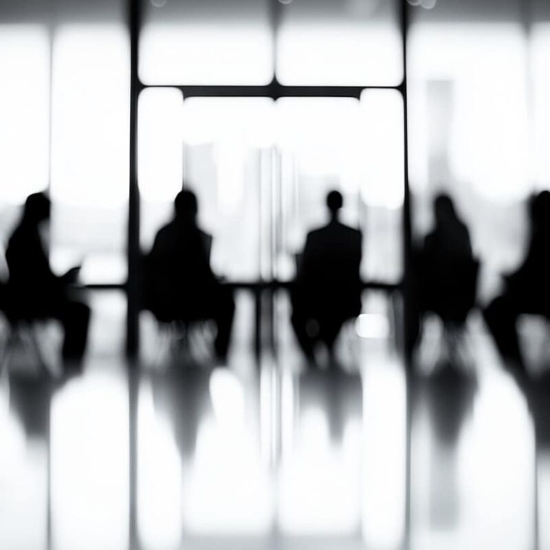 Indistinct group of people sit in a meeting room illustrating outpatient rehab for executives.