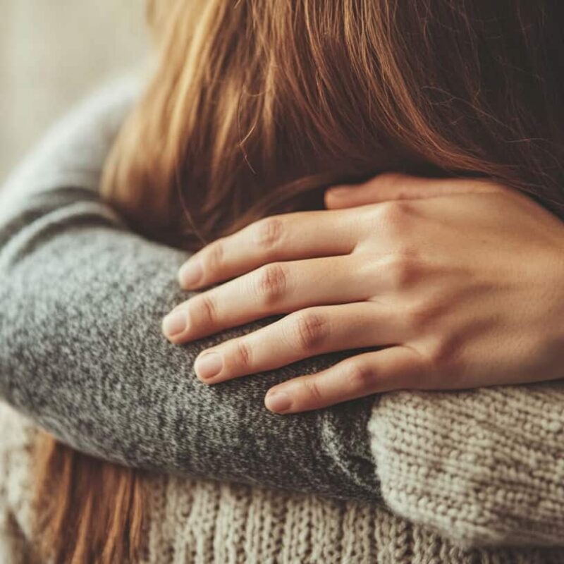 A mother embraces a daughter in warm light to show supporting someone in rehab.